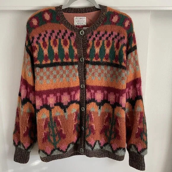 Susan Bristol Sweater VTG Hand Knit Button Cardigan Size M Burnt Orange Brown - Picture 8 of 16